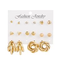 Retro Bow Knot Alloy Gold Plated Artificial Pearls Women's Earrings Ear Studs 6-piece Set main image 2
