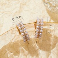 1 Pair Glam C Shape Plating Copper Artificial Pearls Ear Studs main image 3