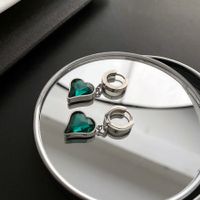 Retro Heart Shape Titanium Steel Inlay Zircon Dangling Earrings 1 Pair main image 5