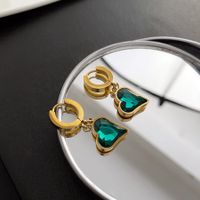 Rétro Forme De Cœur Acier Au Titane Incruster Zircon Boucles D'oreilles Pendantes 1 Paire main image 6