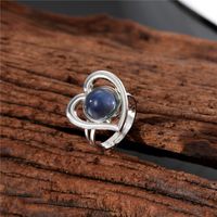 Fashion Heart Shape Stainless Steel Inlay Artificial Gemstones Open Ring 1 Piece sku image 8