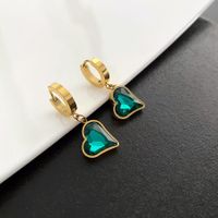 Retro Heart Shape Titanium Steel Inlay Zircon Dangling Earrings 1 Pair sku image 2