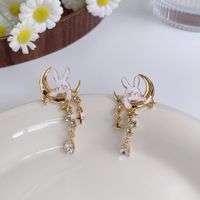 Fashion Rabbit Moon Alloy Plating Inlay Gem Glass Women's Drop Earrings 1 Pair main image 5