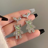 Fashion Bear Heart Shape Alloy Plating Inlay Gem Glass Women's Drop Earrings 1 Pair main image 1