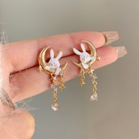 Fashion Rabbit Moon Alloy Plating Inlay Gem Glass Women's Drop Earrings 1 Pair main image 6