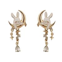 Fashion Rabbit Moon Alloy Plating Inlay Gem Glass Women's Drop Earrings 1 Pair main image 3