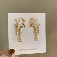 Fashion Rabbit Moon Alloy Plating Inlay Gem Glass Women's Drop Earrings 1 Pair sku image 1