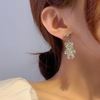Fashion Bear Heart Shape Alloy Plating Inlay Gem Glass Women's Drop Earrings 1 Pair main image 3