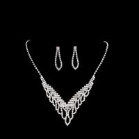 Sweet Water Droplets Tassel Eye Rhinestone Copper Plating Earrings Necklace 2 Piece Set sku image 4