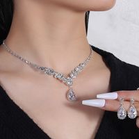 Sweet Water Droplets Flower Silver Plated Inlay Rhinestones Zircon Bracelets Earrings Necklace main image 3