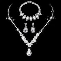 Sweet Water Droplets Flower Silver Plated Inlay Rhinestones Zircon Bracelets Earrings Necklace sku image 8