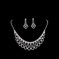 Sweet Water Droplets Tassel Eye Rhinestone Copper Plating Earrings Necklace 2 Piece Set sku image 6