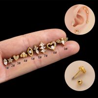 1 Piece Fashion Heart Shape Plating Inlay Stainless Steel Zircon Ear Studs sku image 10