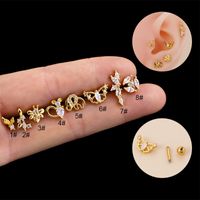 Fashion Butterfly Stainless Steel Copper Plating Inlay Zircon Ear Studs 1 Piece sku image 11