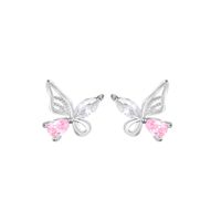 Sweet Butterfly Sterling Silver Plating Zircon Ear Studs 1 Pair main image 3