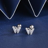 Sweet Butterfly Sterling Silver Plating Zircon Ear Studs 1 Pair main image 1