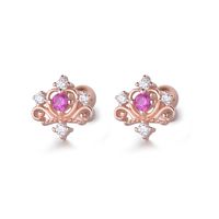 Vintage Style Crown Sterling Silver Plating Zircon Ear Studs 1 Pair main image 3
