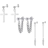 Fashion Cross Feather Skull Stainless Steel Plating Drop Earrings 1 Set sku image 1