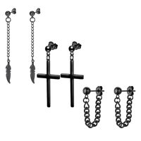 Fashion Cross Feather Skull Stainless Steel Plating Drop Earrings 1 Set sku image 11
