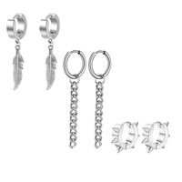 Fashion Cross Feather Skull Stainless Steel Plating Drop Earrings 1 Set sku image 6