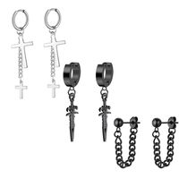 Fashion Cross Feather Skull Stainless Steel Plating Drop Earrings 1 Set main image 3