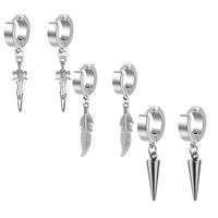 Fashion Cross Feather Skull Stainless Steel Plating Drop Earrings 1 Set sku image 9