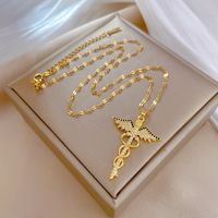 Wholesale Fashion Dragonfly Stainless Steel Plating Zircon Pendant Necklace sku image 1