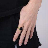 Simple Style Hexagon Solid Color Stainless Steel Polishing Unisex Rings main image 3