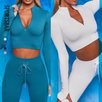 Fashion Solid Color High Neck Tracksuit T-shirt Leggings main image 1