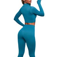 Fashion Solid Color High Neck Tracksuit T-shirt Leggings main image 2