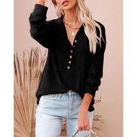 Women's Blouse Long Sleeve Blouses Patchwork Button Casual Solid Color main image 5
