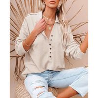 Women's Blouse Long Sleeve Blouses Patchwork Button Casual Solid Color main image 4