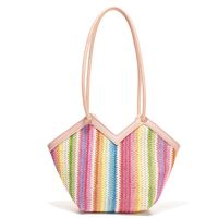 Women's Large Straw Color Block Fashion Bucket Zipper Shoulder Bag main image 3