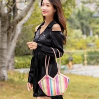 Women's Large Straw Color Block Fashion Bucket Zipper Shoulder Bag main image 6
