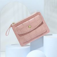 Women's Solid Color Pu Leather Metal Button Zipper Card Holders sku image 2