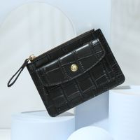Women's Solid Color Pu Leather Metal Button Zipper Card Holders sku image 1