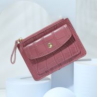 Women's Solid Color Pu Leather Metal Button Zipper Card Holders sku image 4