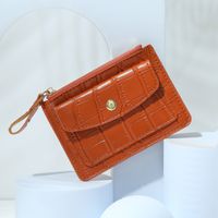 Women's Solid Color Pu Leather Metal Button Zipper Card Holders sku image 3