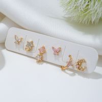 Fashion Star Moon Butterfly Copper Inlay Zircon Earrings 1 Set main image 3
