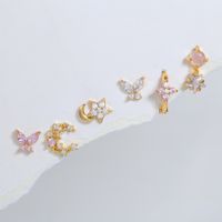 Fashion Star Moon Butterfly Copper Inlay Zircon Earrings 1 Set main image 4