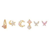 Fashion Star Moon Butterfly Copper Inlay Zircon Earrings 1 Set sku image 1