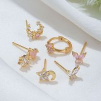 Fashion Star Moon Butterfly Copper Inlay Zircon Earrings 1 Set main image 6