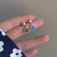 Wholesale Jewelry Sweet Heart Shape Flower Alloy Enamel Drop Earrings sku image 2