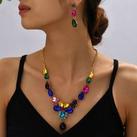 Fashion Water Droplets Alloy Inlay Rhinestones Glass Earrings Necklace 1 Set main image 1