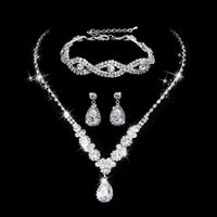 Sweet Water Droplets Tassel Eye Rhinestone Copper Plating Earrings Necklace 2 Piece Set sku image 13