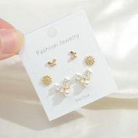 Fashion Butterfly Copper Inlay Artificial Pearls Zircon Ear Studs 1 Pair sku image 1