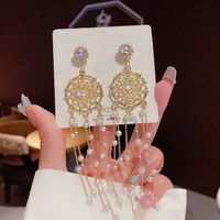Fashion Spider Web Copper Inlay Artificial Pearls Zircon Drop Earrings 1 Pair main image 1