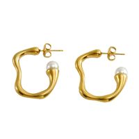 Simple Style Solid Color Stainless Steel Inlay Pearl Earrings 1 Pair sku image 1