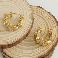 1 Pair Lady Round Gold Plated Stainless Steel Rhinestones Gold Plated Earrings main image 1