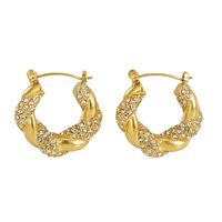 1 Pair Lady Round Gold Plated Stainless Steel Rhinestones Gold Plated Earrings sku image 2